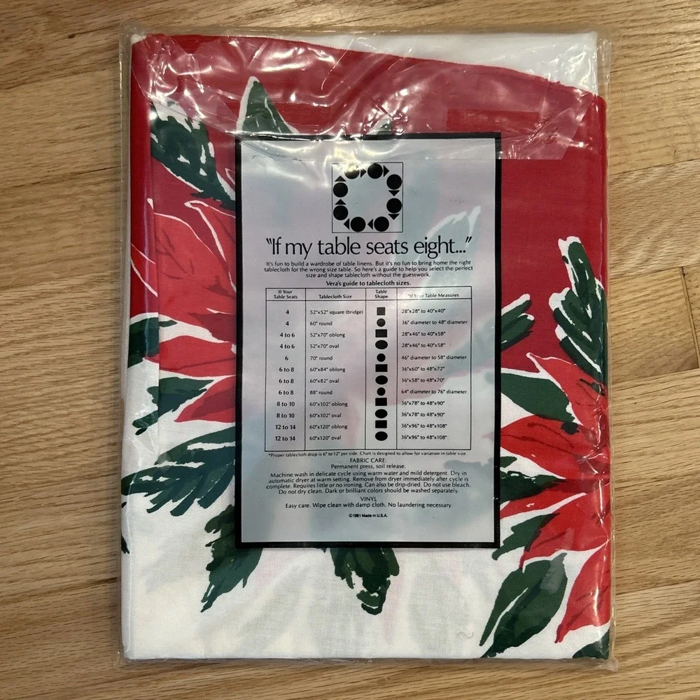 VTG Vera Neumann Christmas Tablecloth 70 Round Poinsettia Bordered New Sealed